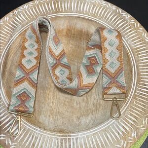 Geometric Patterned Bag Strap with Gold Hardware